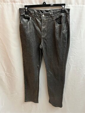 DG2 by Diane Gilman Metallic Silver Coated Skinny Jeans Pants Size 8
